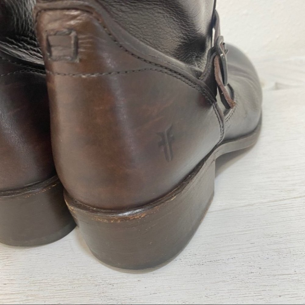 FRYE LYNN STRAP SHORT ANKLE BOOTS BOOTIES LEATHER BROWN 7B - Picture 6 of 9
